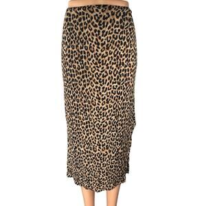 Costes Women's Brown Animal Leopard Print Slit Midi Straight Pencil Skirt Sz XL